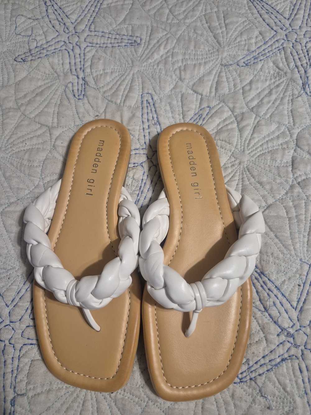 Madden Girl White Braided Thong Sandals